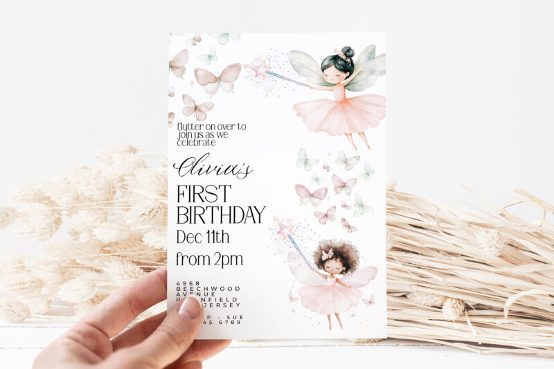 Editable Fairy 1st Birthday Invitation – Whimsical Girl Party Template Children's Birthday Invitations