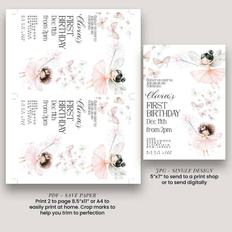 Editable Fairy 1st Birthday Invitation – Whimsical Girl Party Template Children's Birthday Invitations