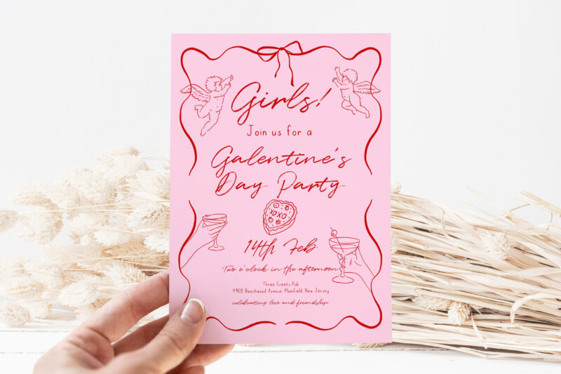 Galentine’s Day Party Invitation – Pink & Red Other Invitations
