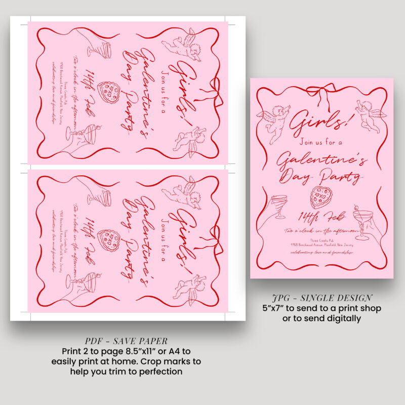 Galentine’s Day Party Invitation – Pink & Red Other Invitations