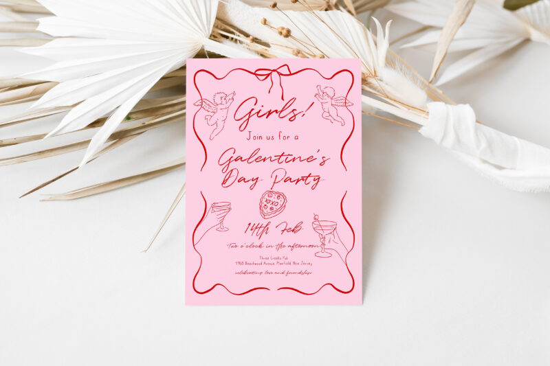 Galentine’s Day Party Invitation – Pink & Red Other Invitations