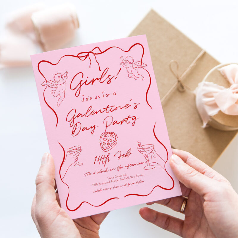 Galentine’s Day Party Invitation – Pink & Red Other Invitations
