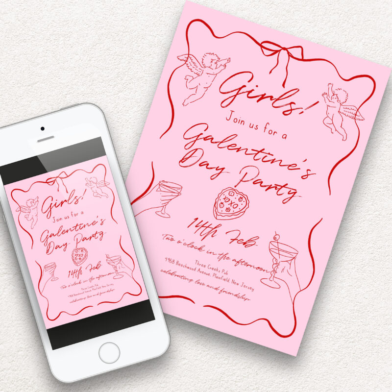 Galentine’s Day Party Invitation – Pink & Red Other Invitations