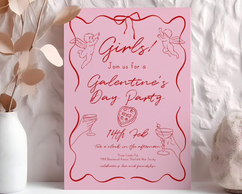 Galentine’s Day Party Invitation – Pink & Red Other Invitations