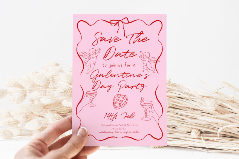 Galentine’s Day Save the Date – Pink & Red Digital Card Other Invitations