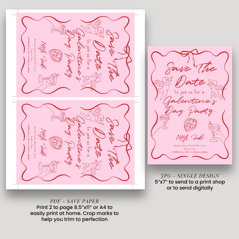 Galentine’s Day Save the Date – Pink & Red Digital Card Other Invitations