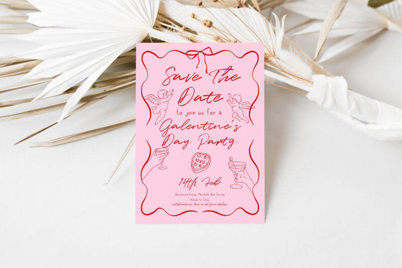 Galentine’s Day Save the Date – Pink & Red Digital Card Other Invitations