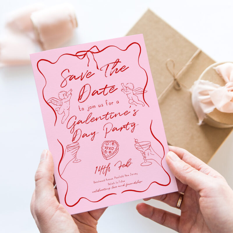 Galentine’s Day Save the Date – Pink & Red Digital Card Other Invitations