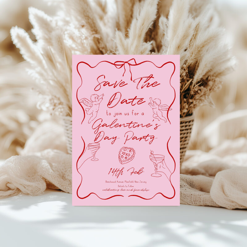 Galentine’s Day Save the Date – Pink & Red Digital Card Other Invitations