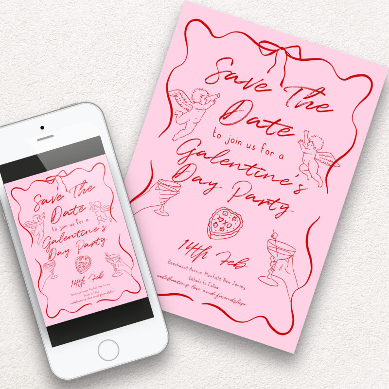 Galentine’s Day Save the Date – Pink & Red Digital Card Other Invitations