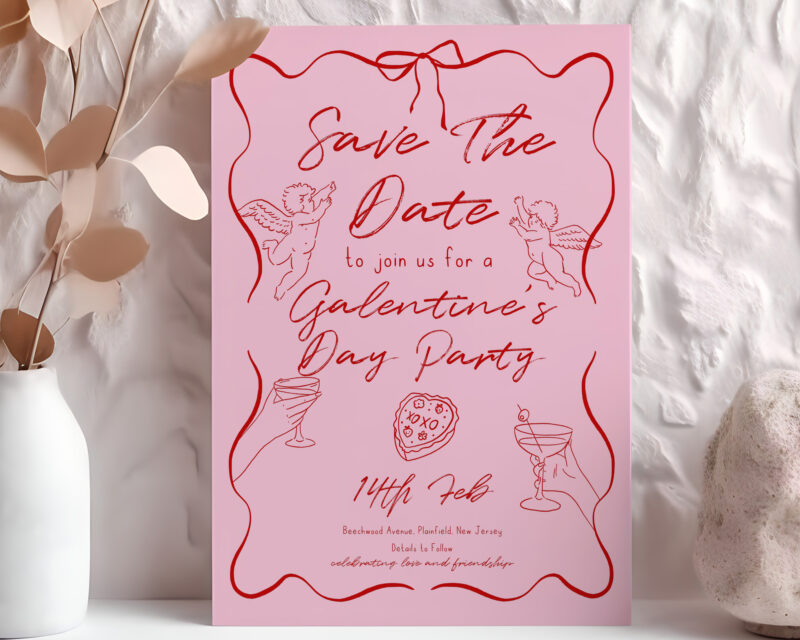 Galentine’s Day Save the Date – Pink & Red Digital Card Other Invitations