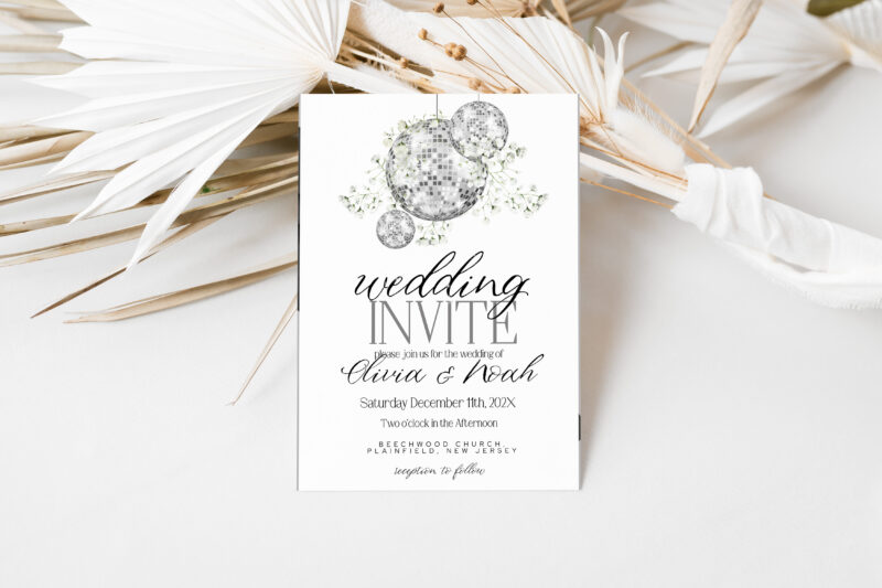 Gypsophila Disco Ball Wedding Invitation – Editable Template Wedding Invitations