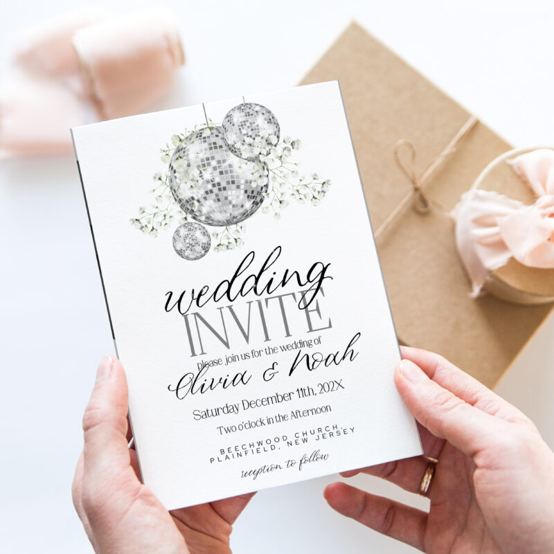 Gypsophila Disco Ball Wedding Invitation – Editable Template Wedding Invitations
