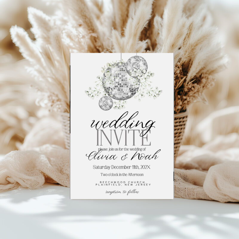Gypsophila Disco Ball Wedding Invitation – Editable Template Wedding Invitations