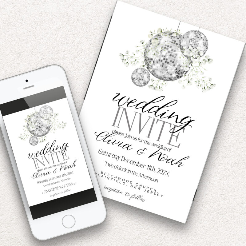 Gypsophila Disco Ball Wedding Invitation – Editable Template Wedding Invitations