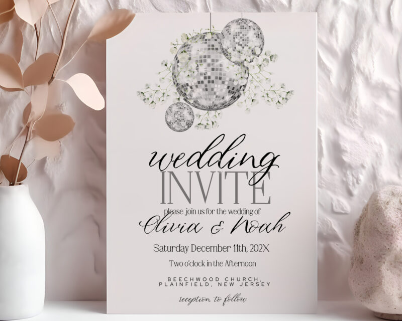 Gypsophila Disco Ball Wedding Invitation – Editable Template Wedding Invitations