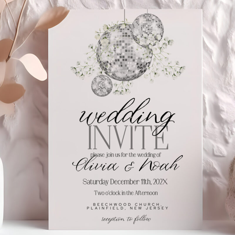 Gypsophila Disco Ball Wedding Invitation – Editable Template Wedding Invitations