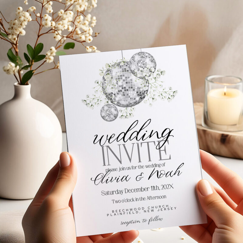 Gypsophila Disco Ball Wedding Invitation – Editable Template Wedding Invitations