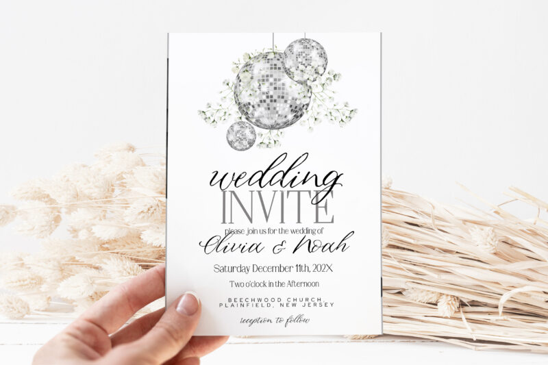Gypsophila Disco Ball Wedding Invitation – Editable Template Wedding Invitations