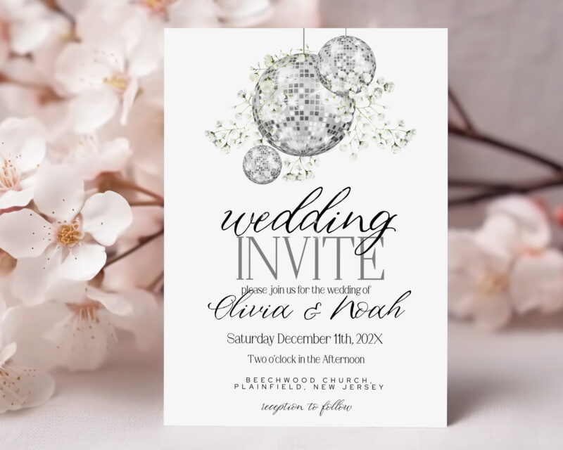 Gypsophila Disco Ball Wedding Invitation – Editable Template Wedding Invitations