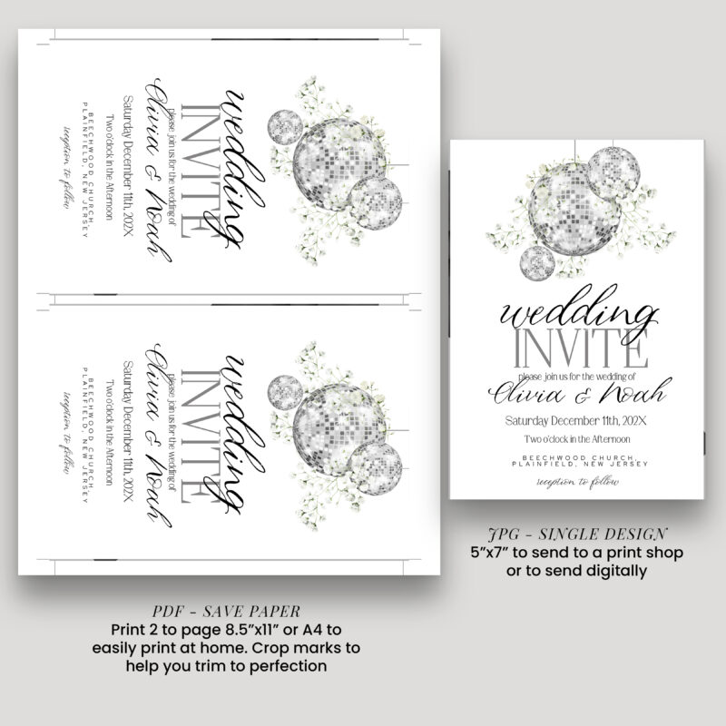 Gypsophila Disco Ball Wedding Invitation – Editable Template Wedding Invitations