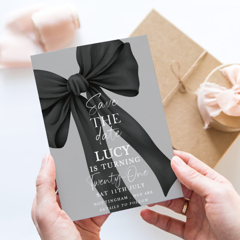 Black Bow Save the Date – 21st Birthday Invitation Bows