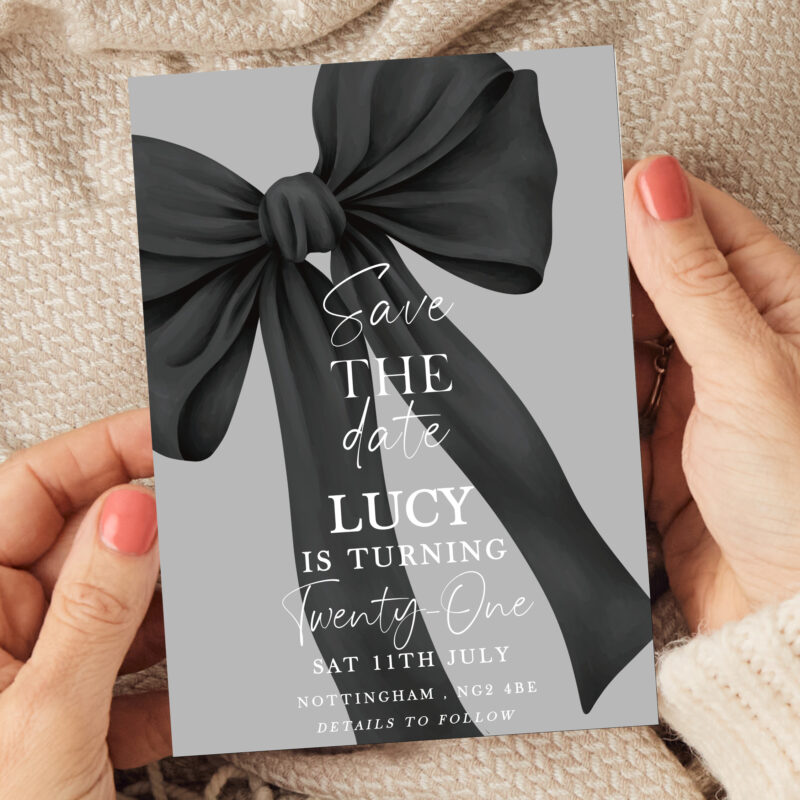 Black Bow Save the Date – 21st Birthday Invitation Bows