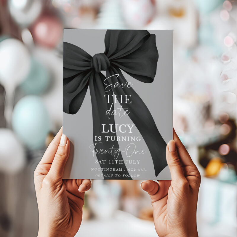 Black Bow Save the Date – 21st Birthday Invitation Bows