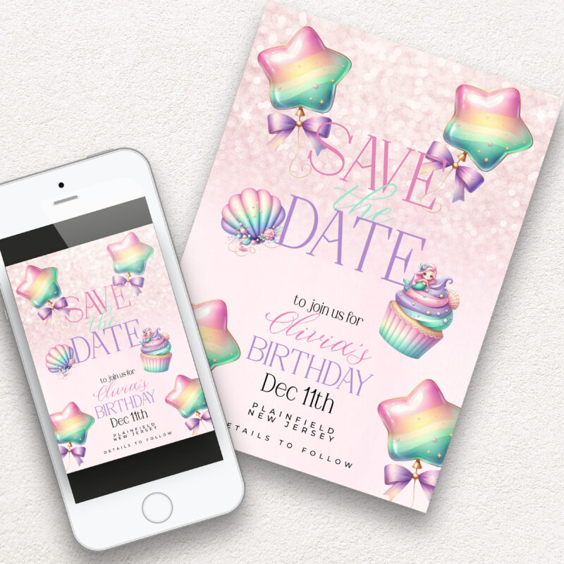 Mermaid Save the Date Card – Pastel Birthday Reminder Save The Date