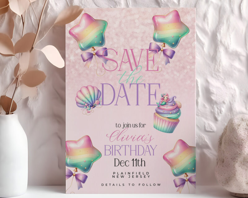 Mermaid Save the Date Card – Pastel Birthday Reminder Save The Date