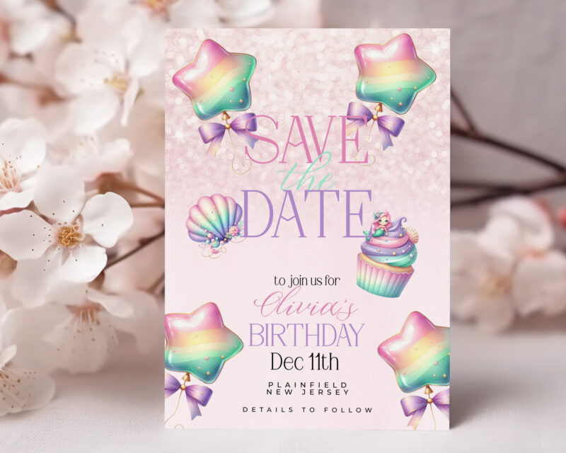 Mermaid Save the Date Card – Pastel Birthday Reminder Save The Date