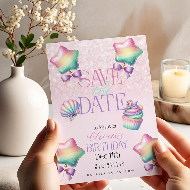 Mermaid Save the Date Card – Pastel Birthday Reminder Save The Date