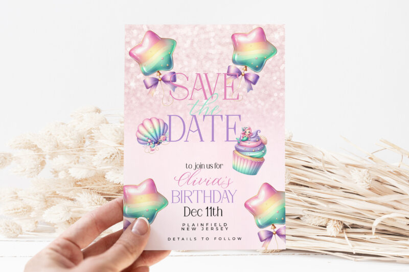 Mermaid Save the Date Card – Pastel Birthday Reminder Save The Date