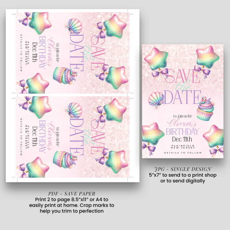 Mermaid Save the Date Card – Pastel Birthday Reminder Save The Date