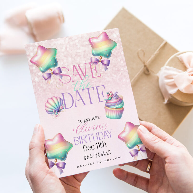 Mermaid Save the Date Card – Pastel Birthday Reminder Save The Date