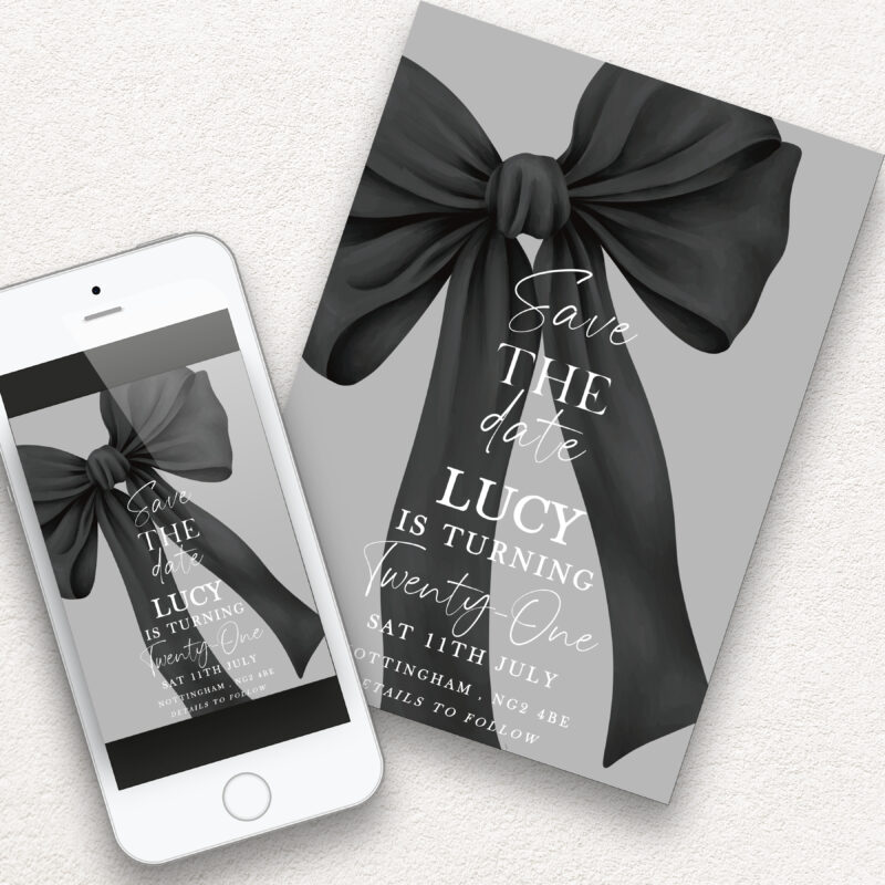 Black Bow Save the Date – 21st Birthday Invitation Bows