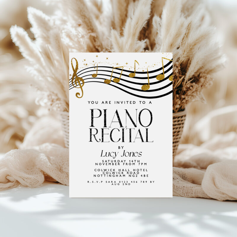 Piano Recital Invitation – Gold & Black Music Theme Other Invitations
