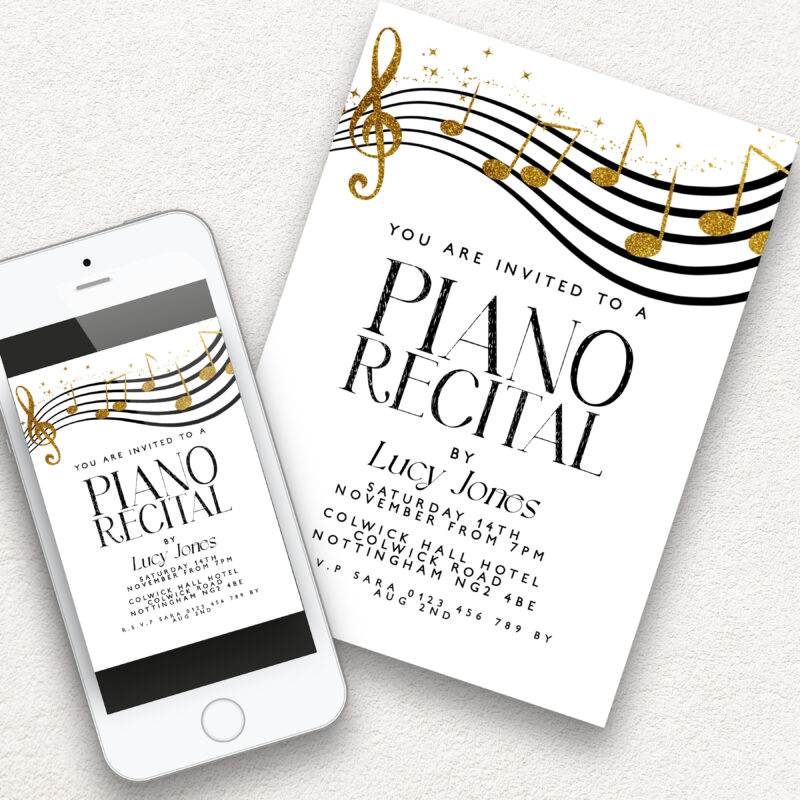Piano Recital Invitation – Gold & Black Music Theme Other Invitations