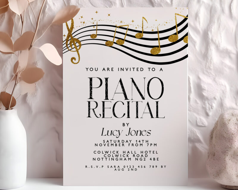Piano Recital Invitation – Gold & Black Music Theme Other Invitations