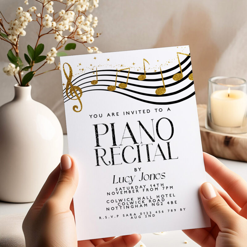 Piano Recital Invitation – Gold & Black Music Theme Other Invitations