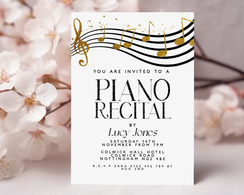 Piano Recital Invitation – Gold & Black Music Theme Other Invitations