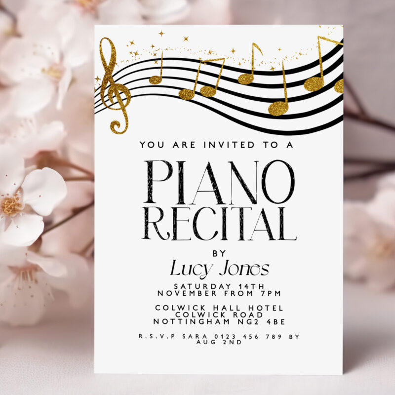 Piano Recital Invitation – Gold & Black Music Theme Other Invitations Piano Recital Invitation – Gold & Black Music Theme Other Invitations