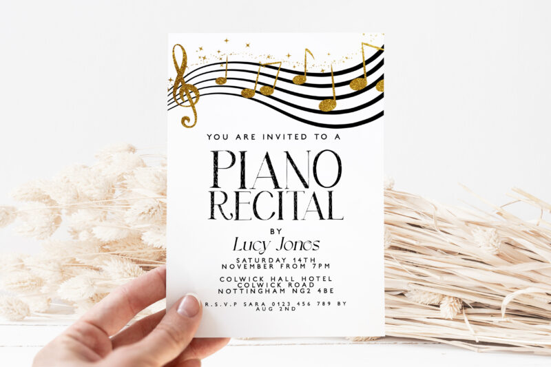Piano Recital Invitation – Gold & Black Music Theme Other Invitations