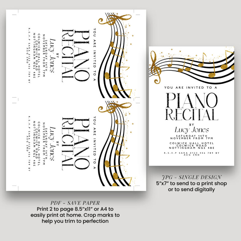 Piano Recital Invitation – Gold & Black Music Theme Other Invitations