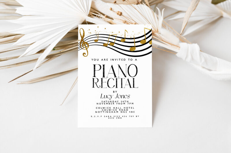 Piano Recital Invitation – Gold & Black Music Theme Other Invitations