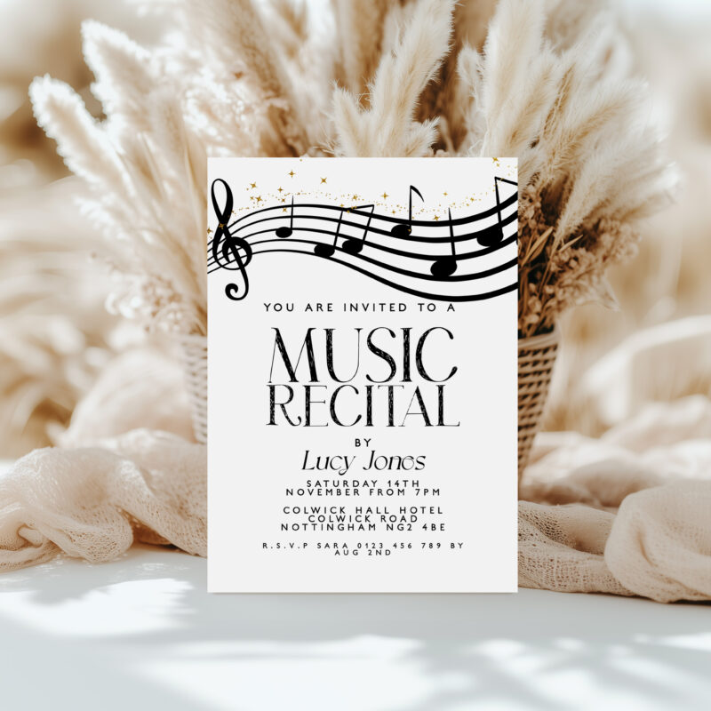 Music Recital Invitation – Black Notes Digital Template Other Invitations