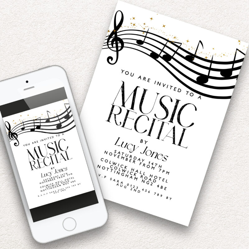 Music Recital Invitation – Black Notes Digital Template Other Invitations