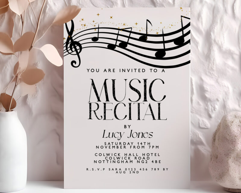 Music Recital Invitation – Black Notes Digital Template Other Invitations