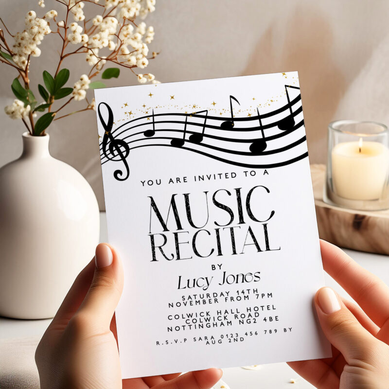 Music Recital Invitation – Black Notes Digital Template Other Invitations