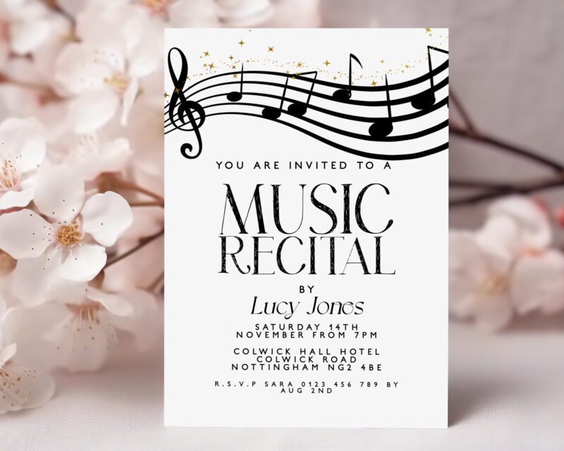 Music Recital Invitation – Black Notes Digital Template Other Invitations